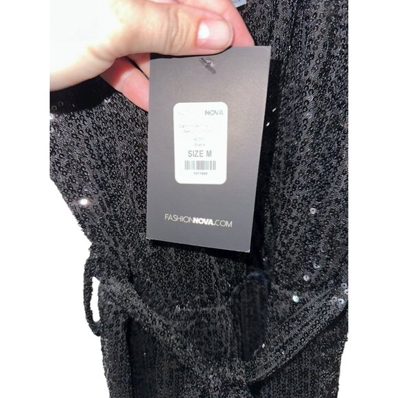NWT Fashion Nova Can’t Hide The Shine Sequin Jumpsuit Black Women’s M Party - Picture 4 of 10